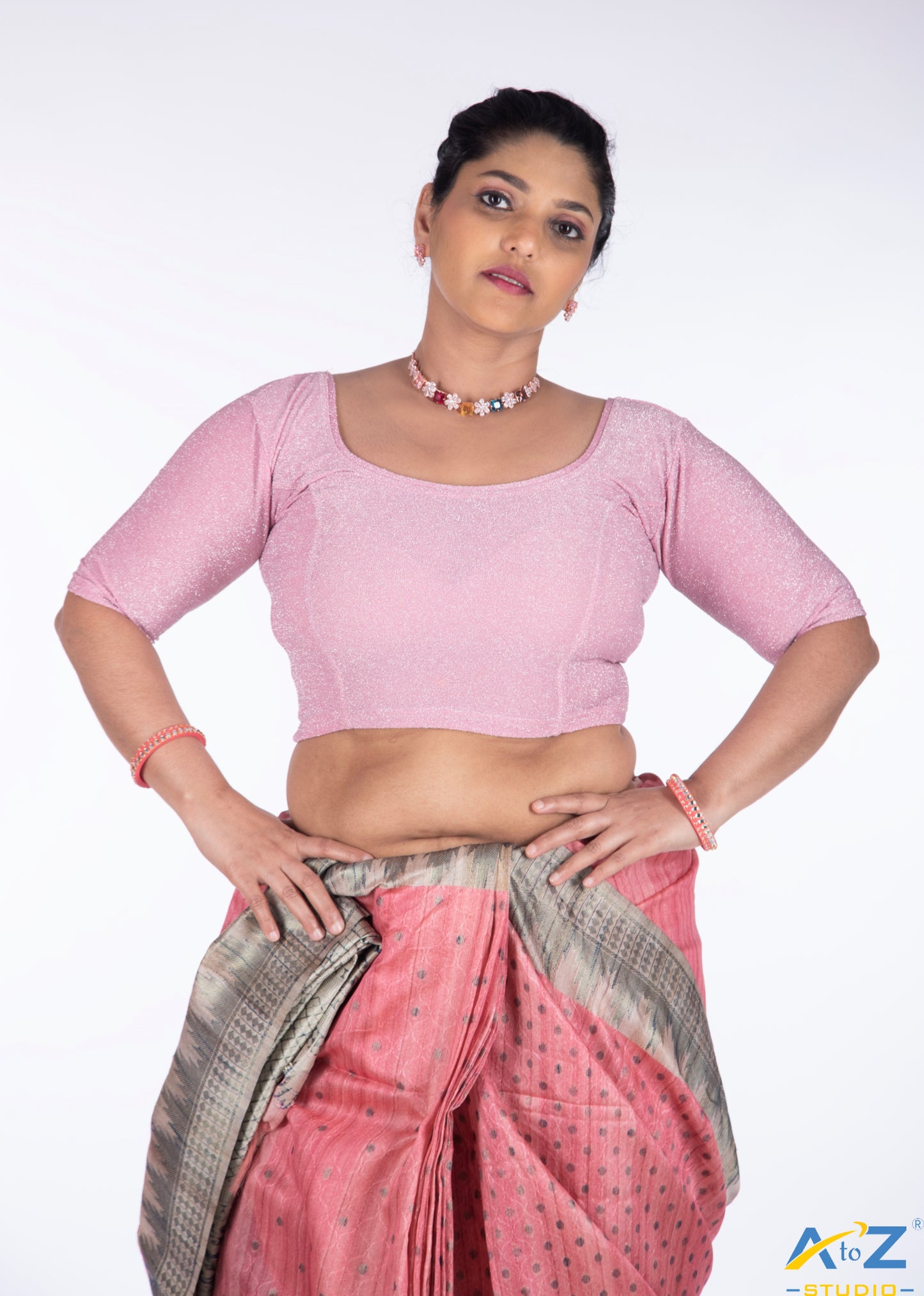 Baby Pink Metallic Lycra Shiny Elbow Sleeves