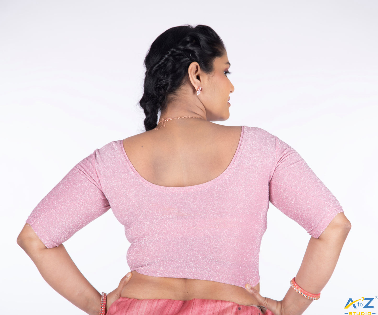 Baby Pink Metallic Lycra Shiny Elbow Sleeves