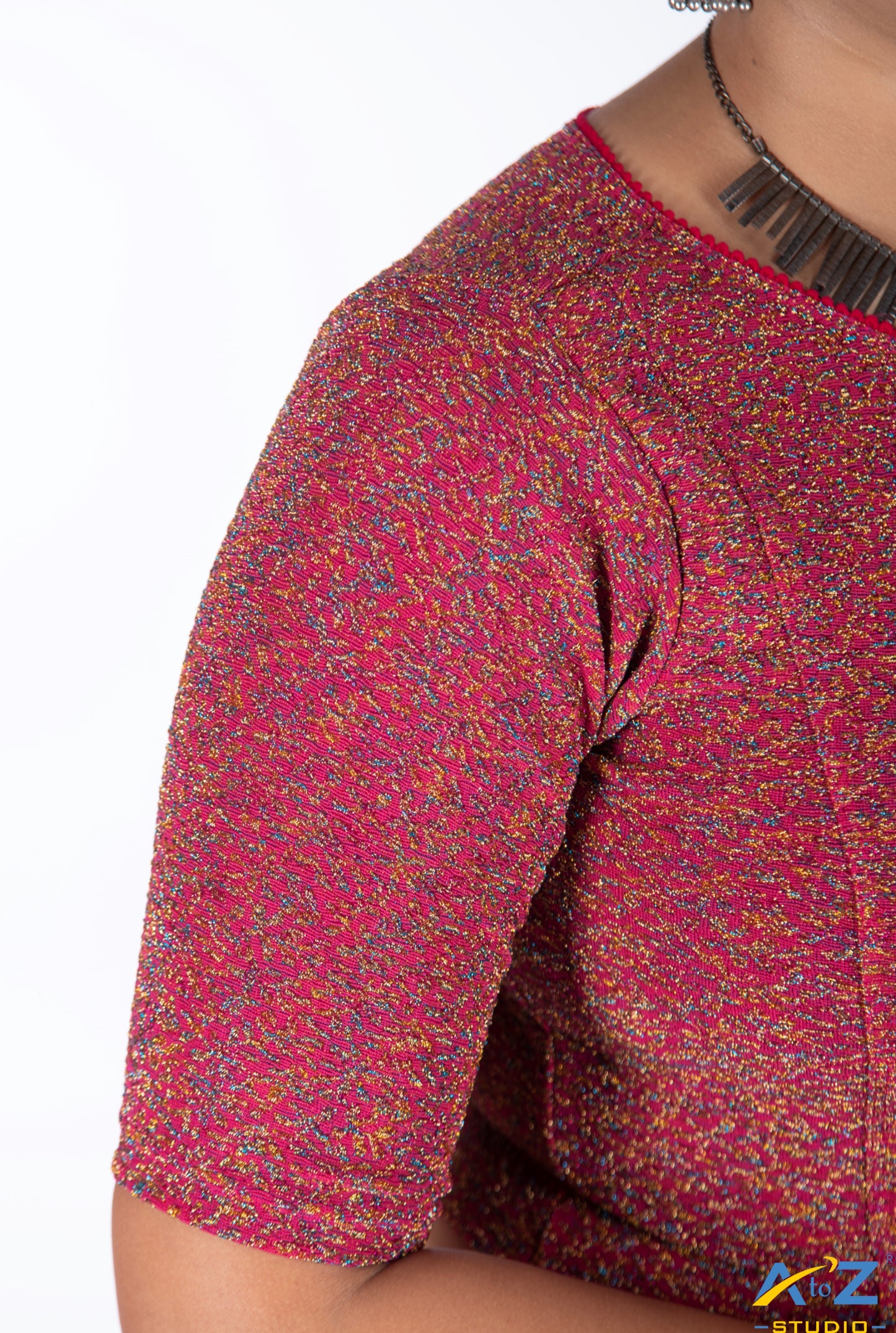 Rani  Metallic Lycra Boat Neck Blouse