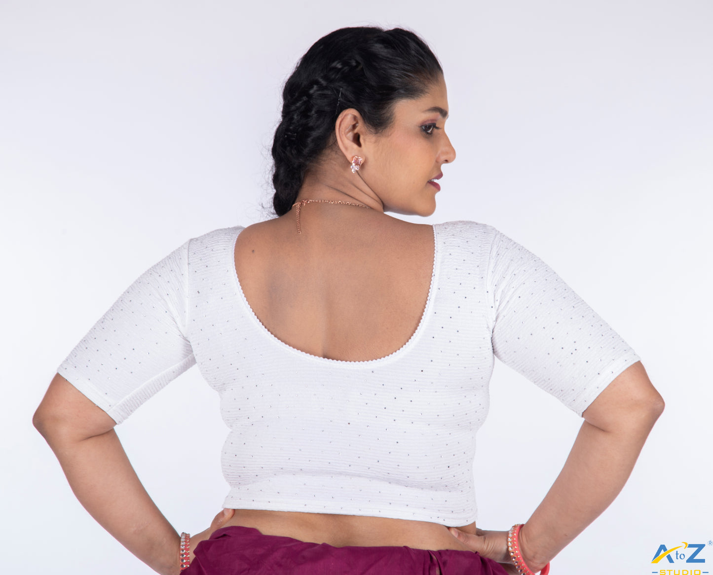 White Crush Fabric Tissue Stone Work Blouse