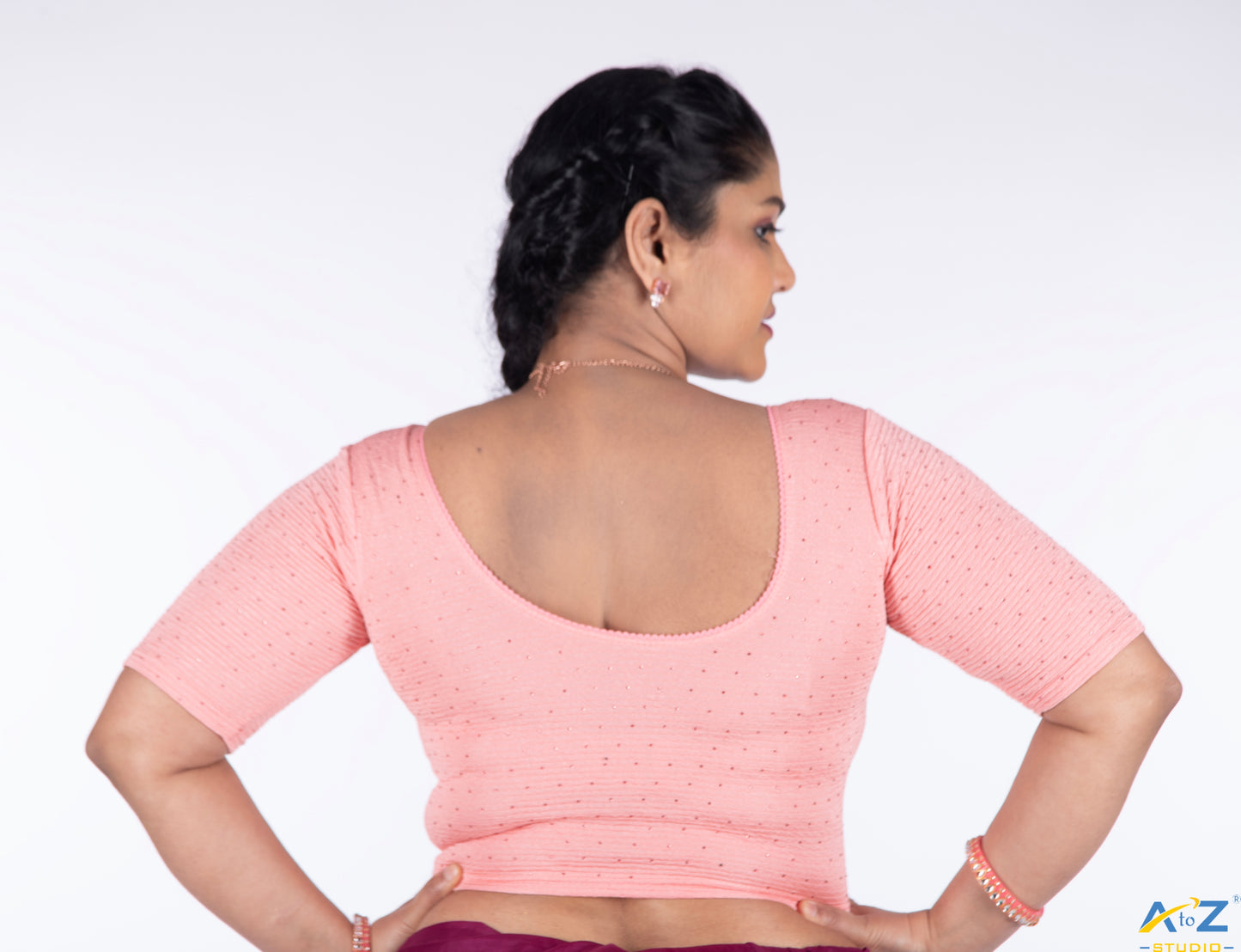 Peach  Crush Fabric Tissue Stone Work Blouse