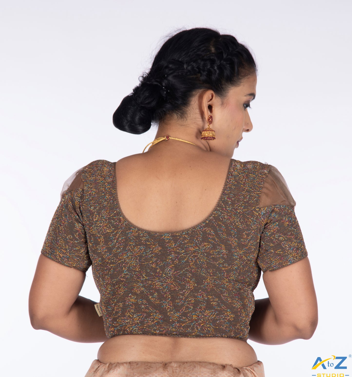 Olive  Metallic Lycra Metallic Jacquard Blouse