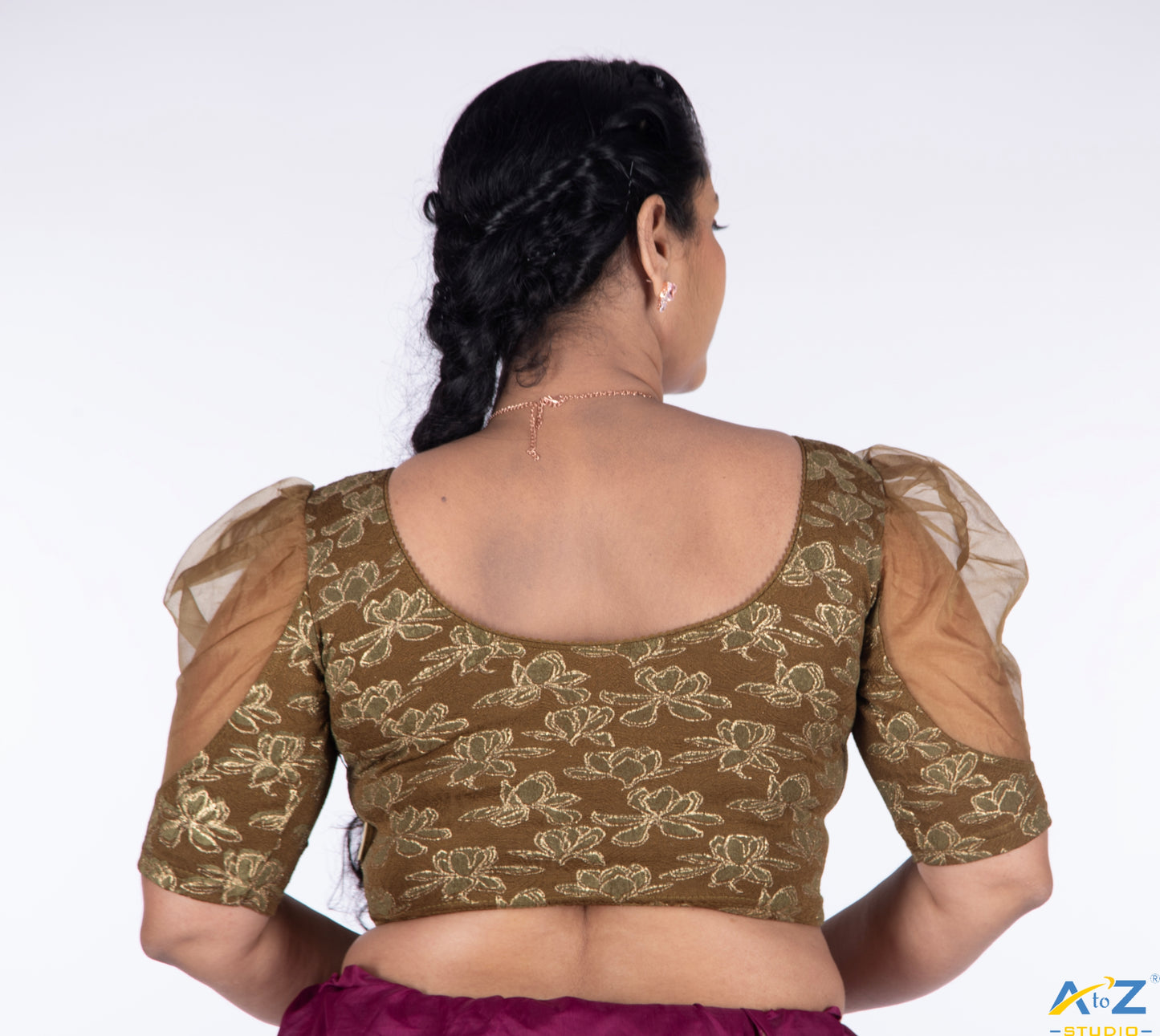 Olive  Cotton Lycra Lotus Print Blouse