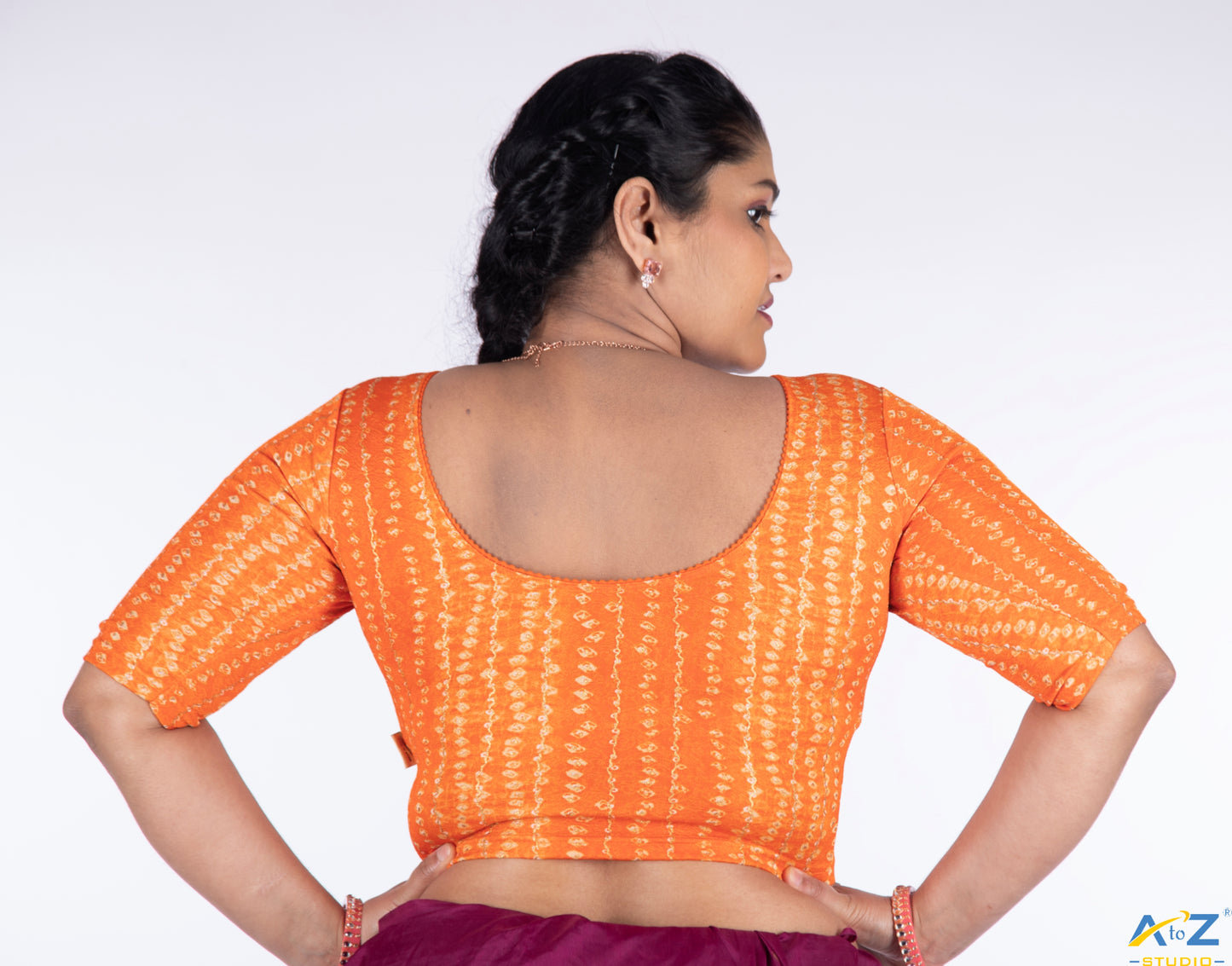 Orange Cotton Lycra Bandhni Print Blouse