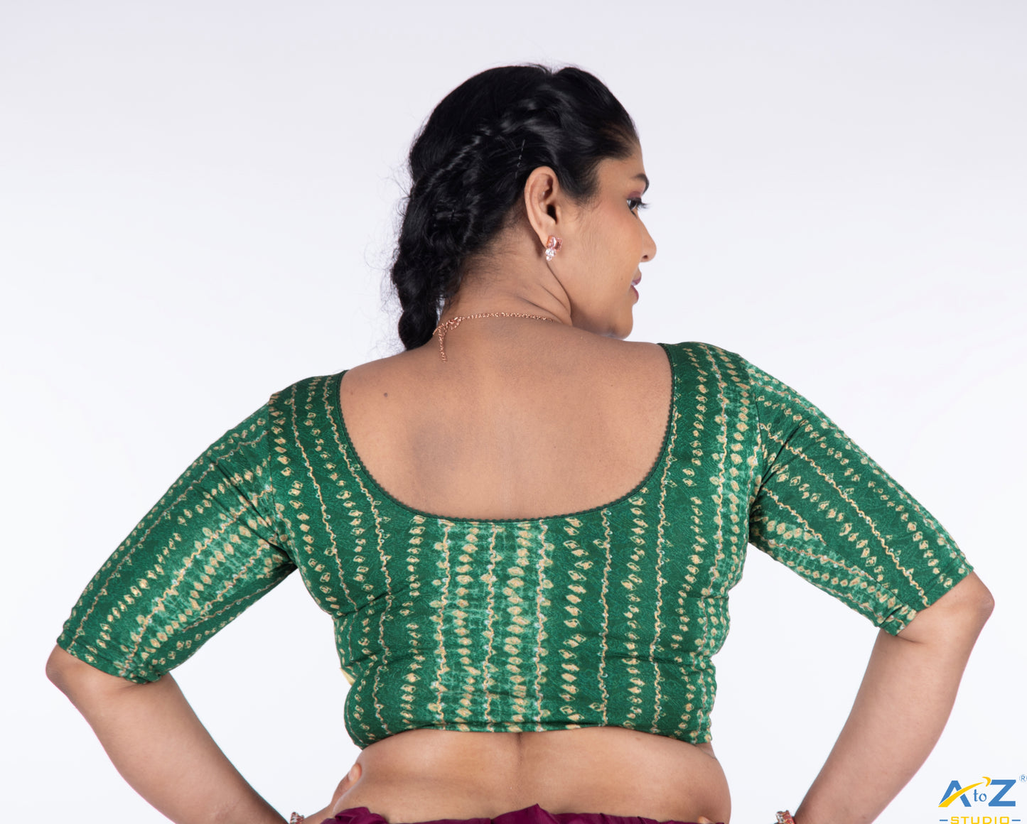 Green Cotton Lycra Bandhni Print Blouse