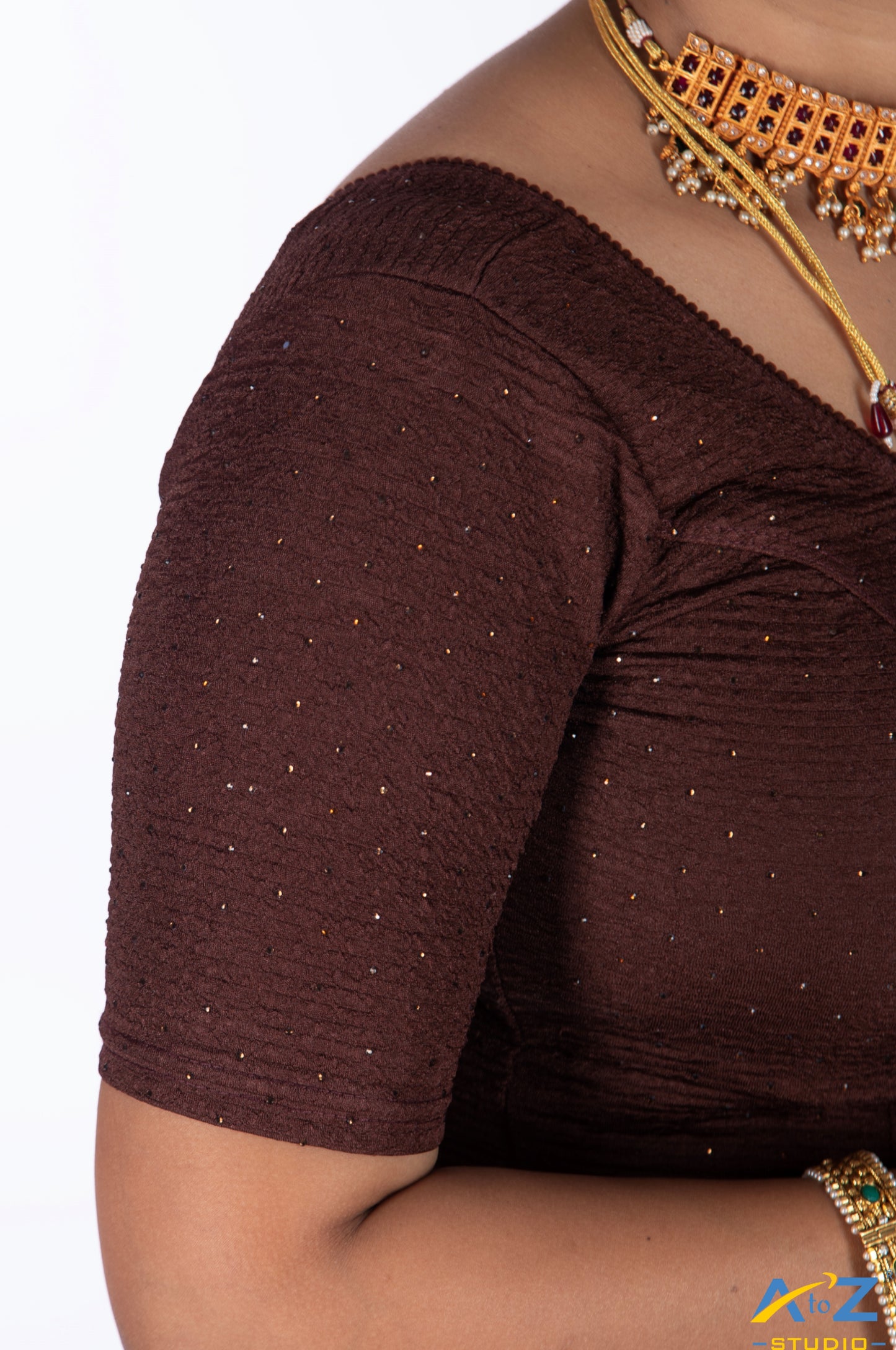 Coffee Crush Fabric Tissue Stone Work Blouse