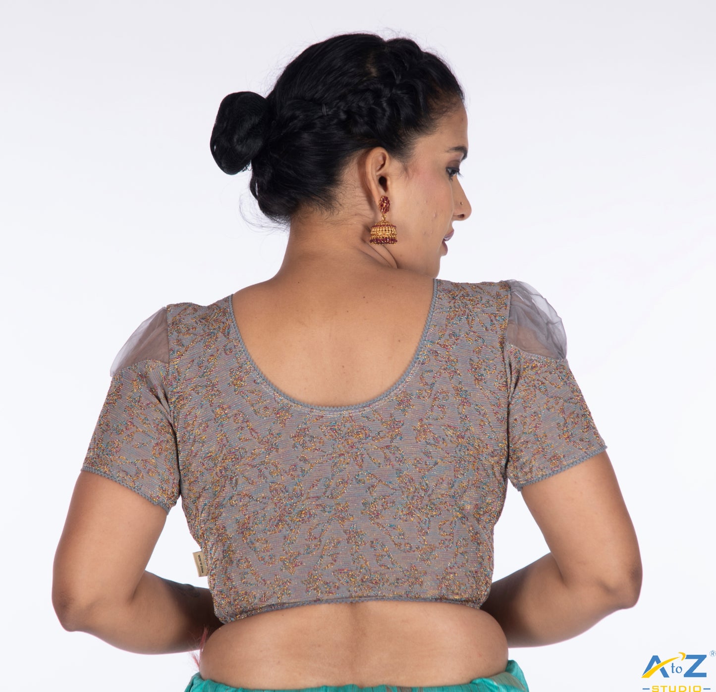 P Grey Metallic Lycra Metallic Jacquard Blouse