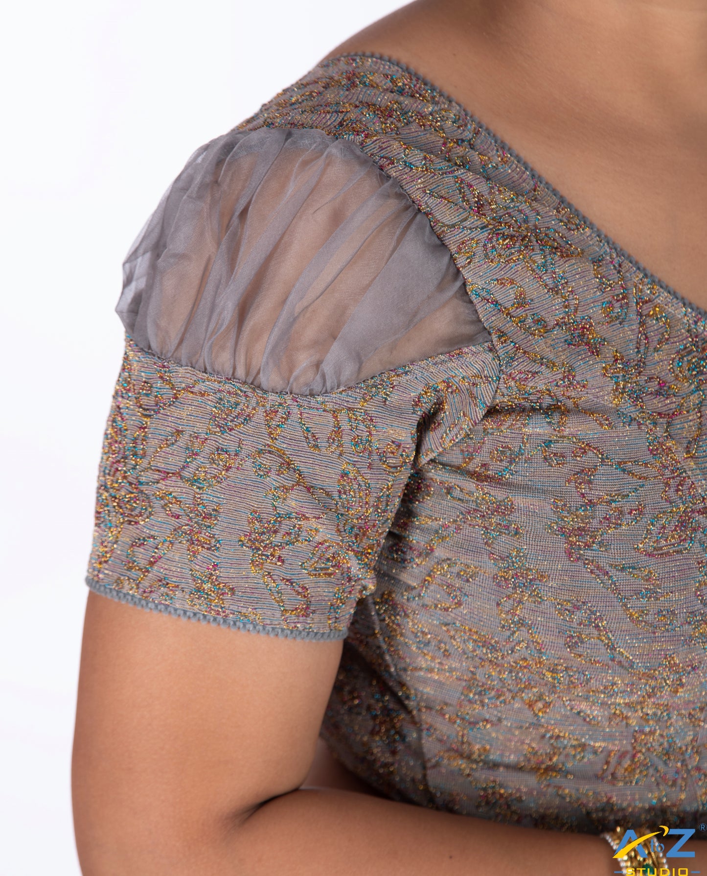 P Grey Metallic Lycra Metallic Jacquard Blouse