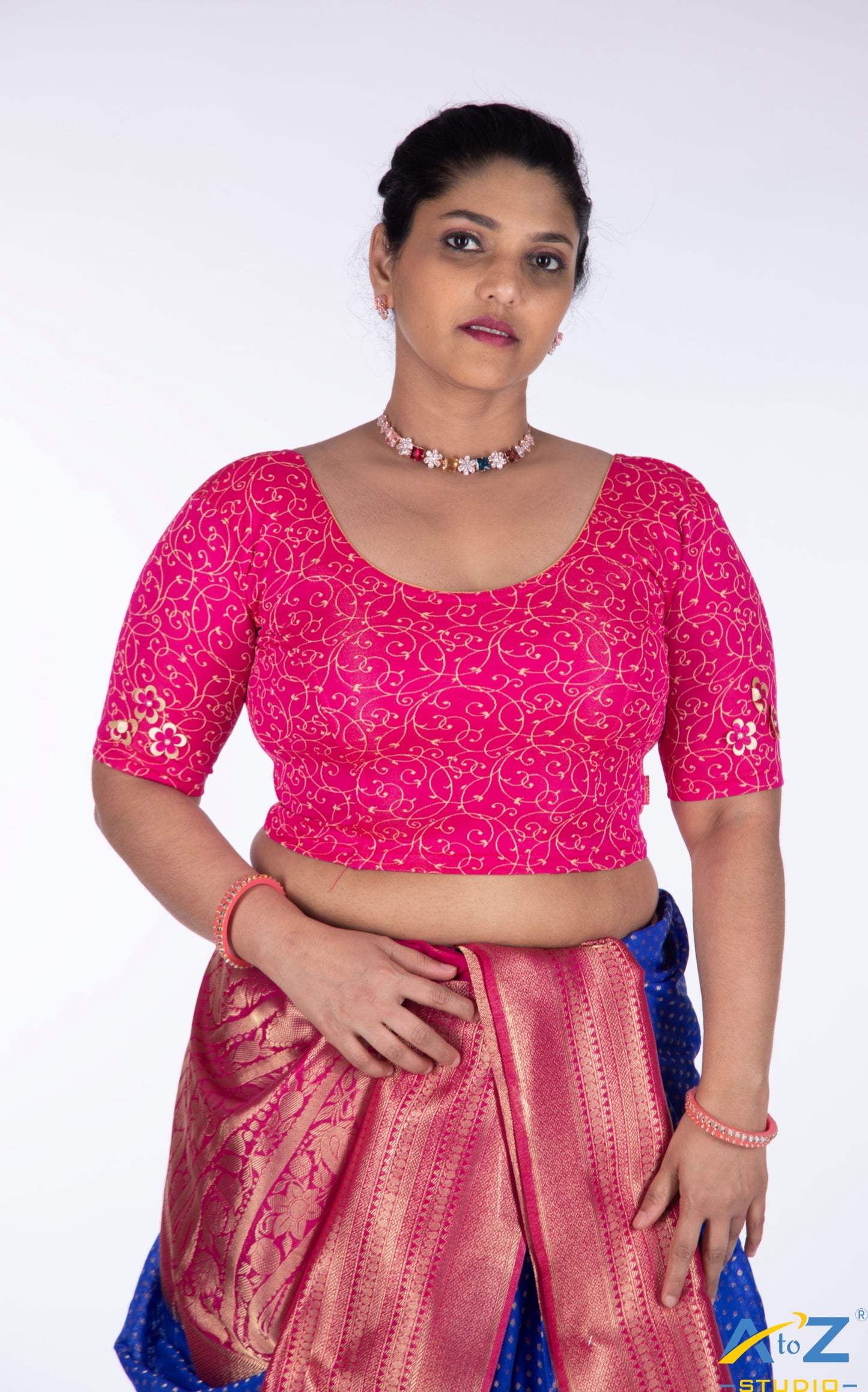 Rani  Nylon Lycra Blouse with Applique Flowers