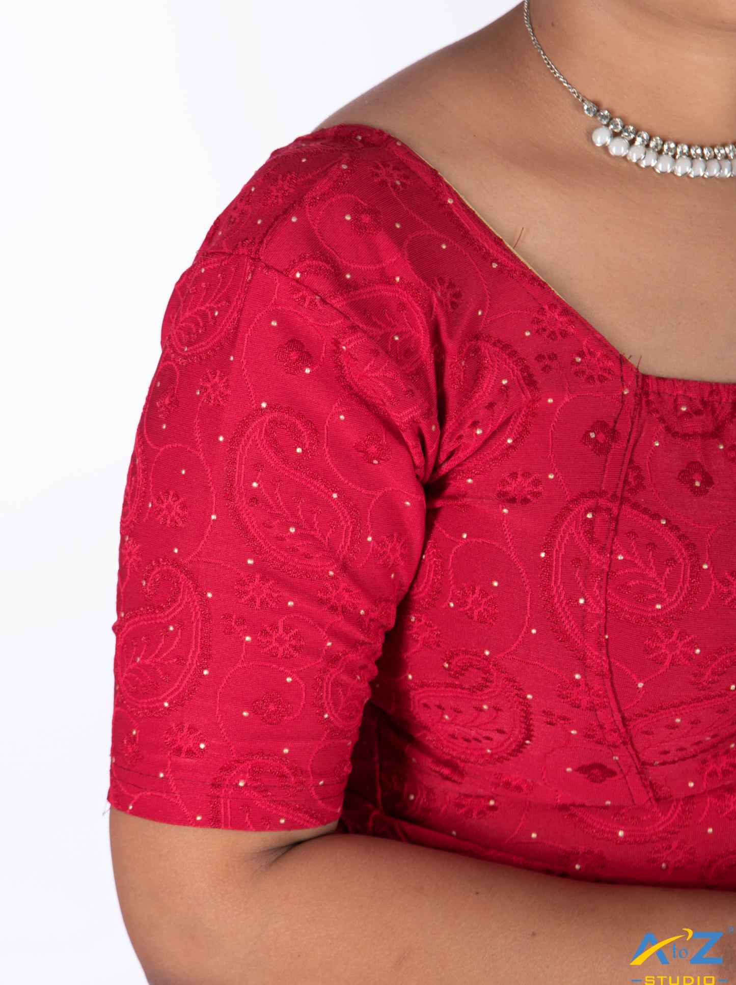 Maroon  Synthetic Lycra Chikankari Elbow Sleeve Blouse