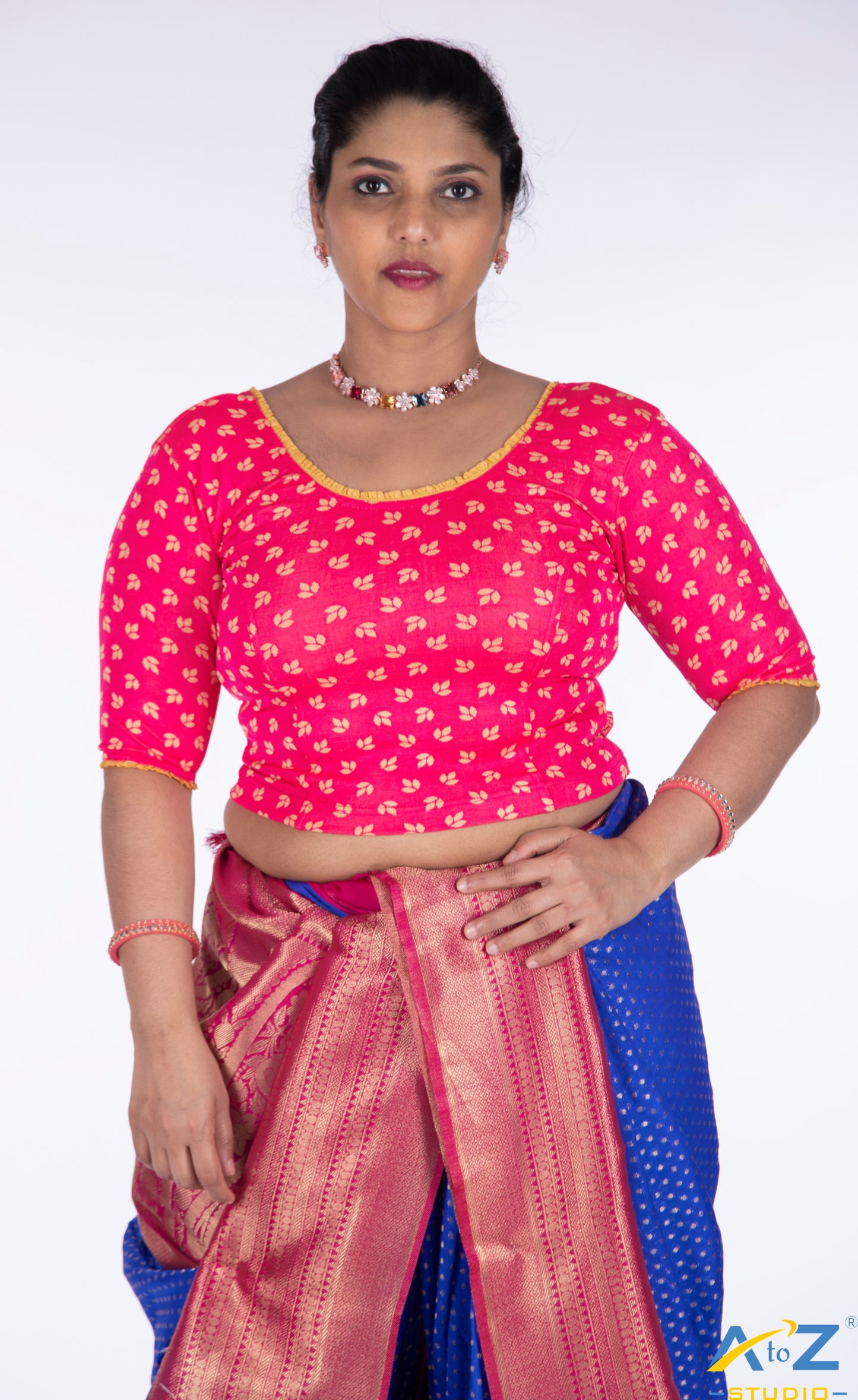 Rani  Nylon Lycra Leaf Design Elbow Sleeve Blouse