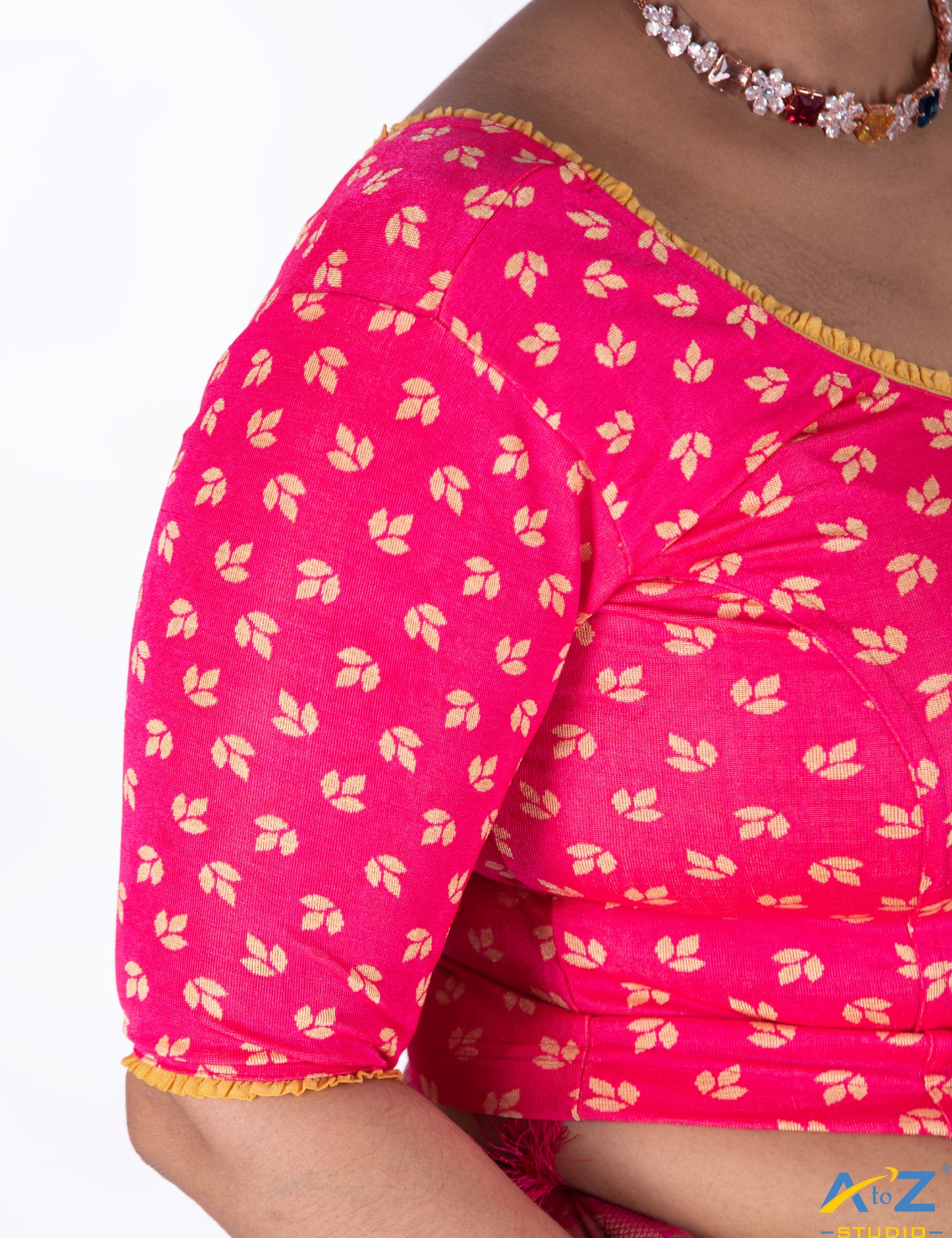 Rani  Nylon Lycra Leaf Design Elbow Sleeve Blouse