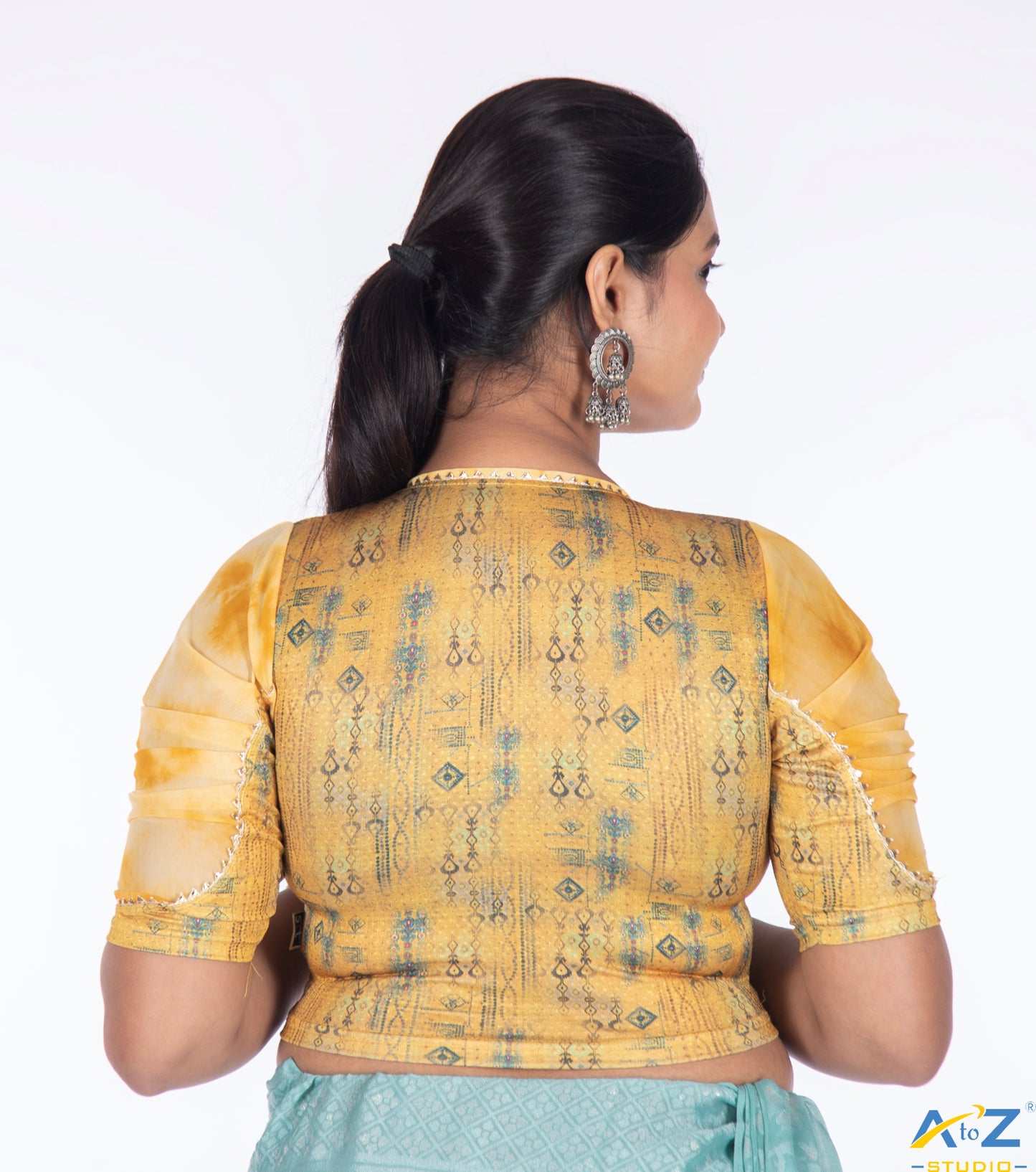 Mustard Polyester Lycra V Neck Blouse