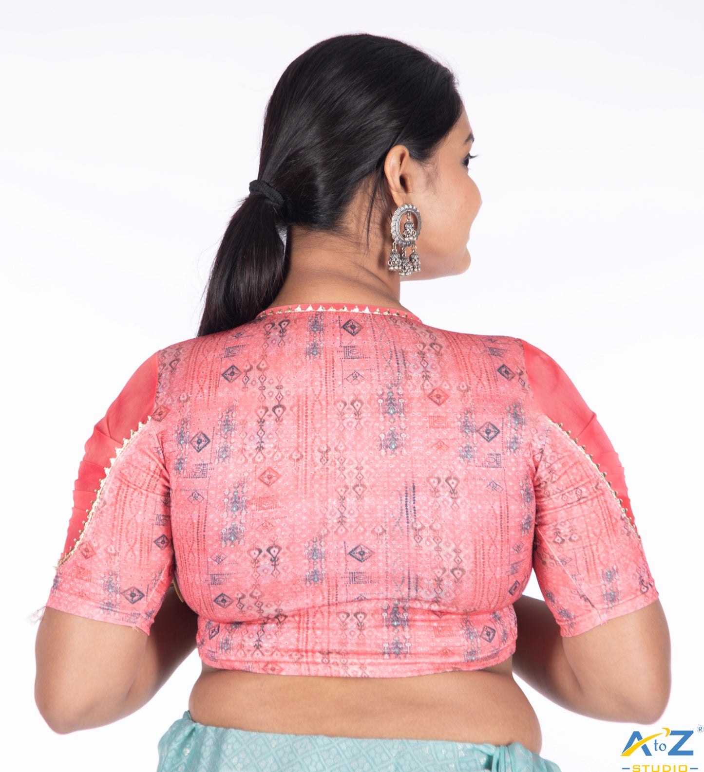 Peach  Polyester Lycra V Neck Blouse