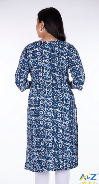 Bold Navy Blue Kurti with Circular Flower Design