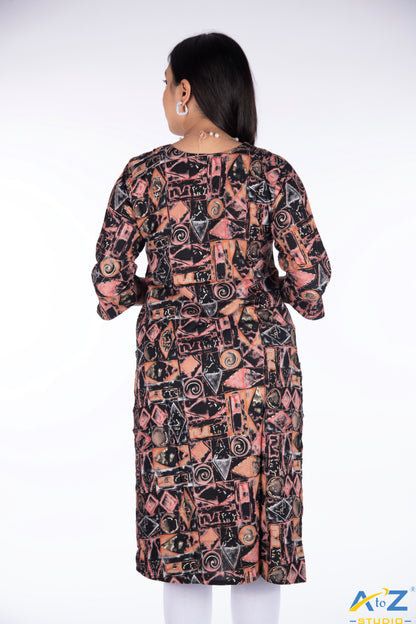 Black Kurti with Unique Shapes and Knot V-Collar