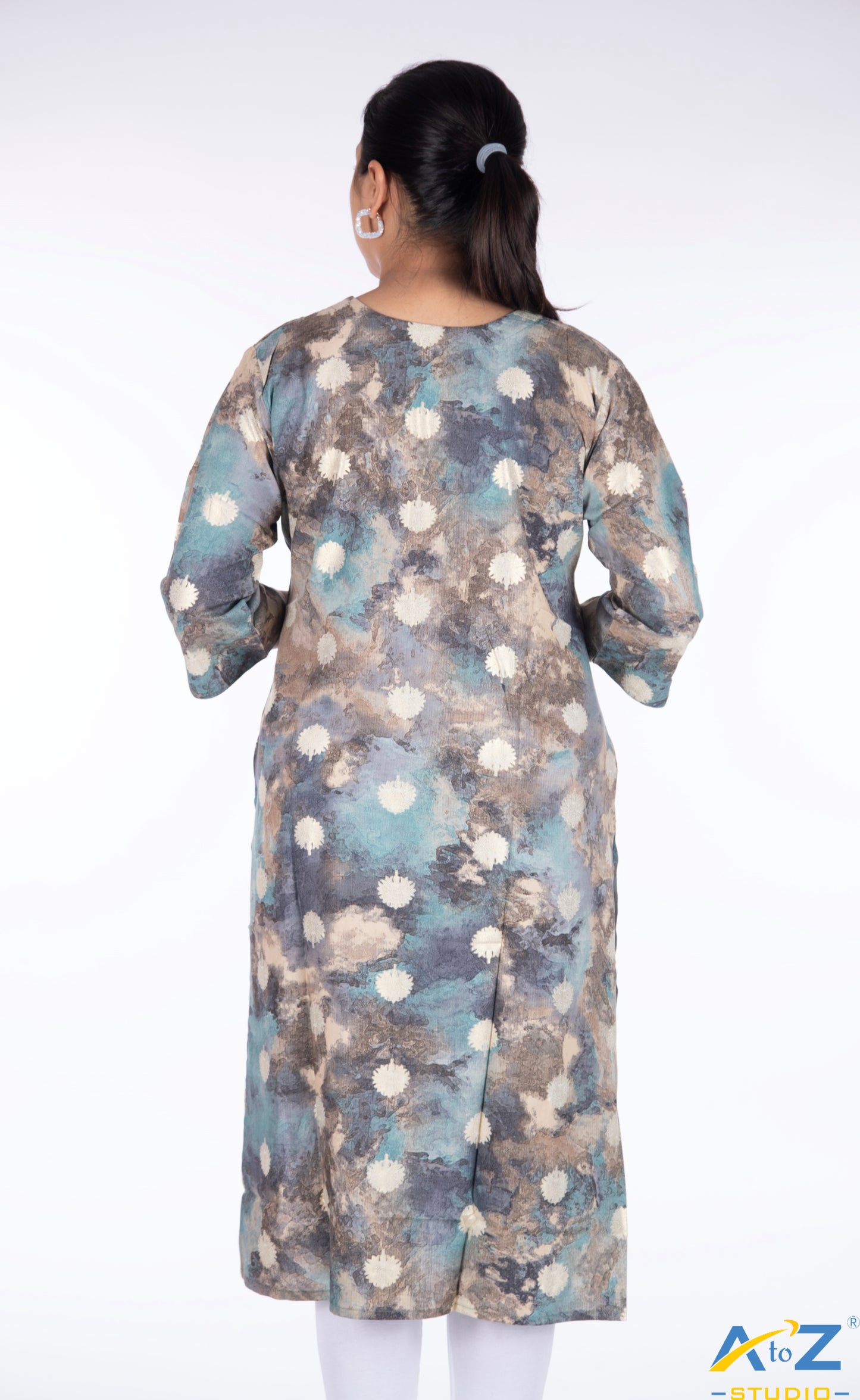 Golden Floral Multi-Blue Kurti with Special Knot Neckline