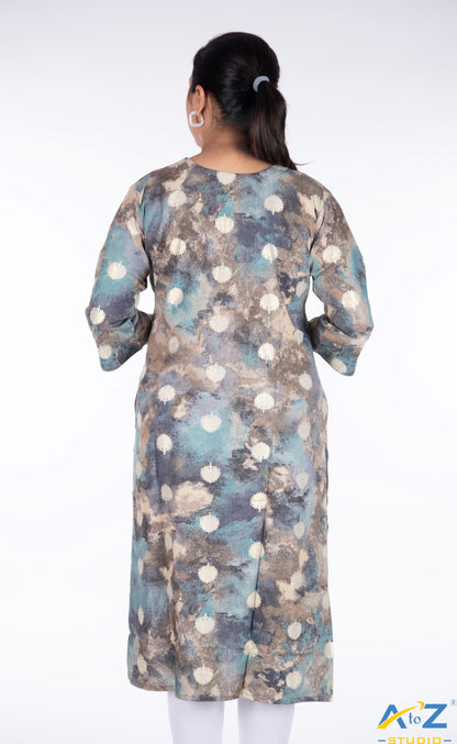 Golden Floral Multi-Blue Kurti with Special Knot Neckline