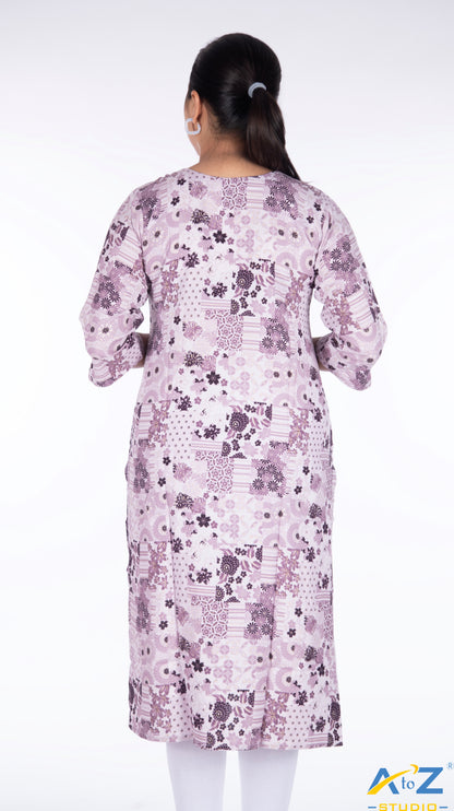 Lavender Kurti with Multi-Flower Designs