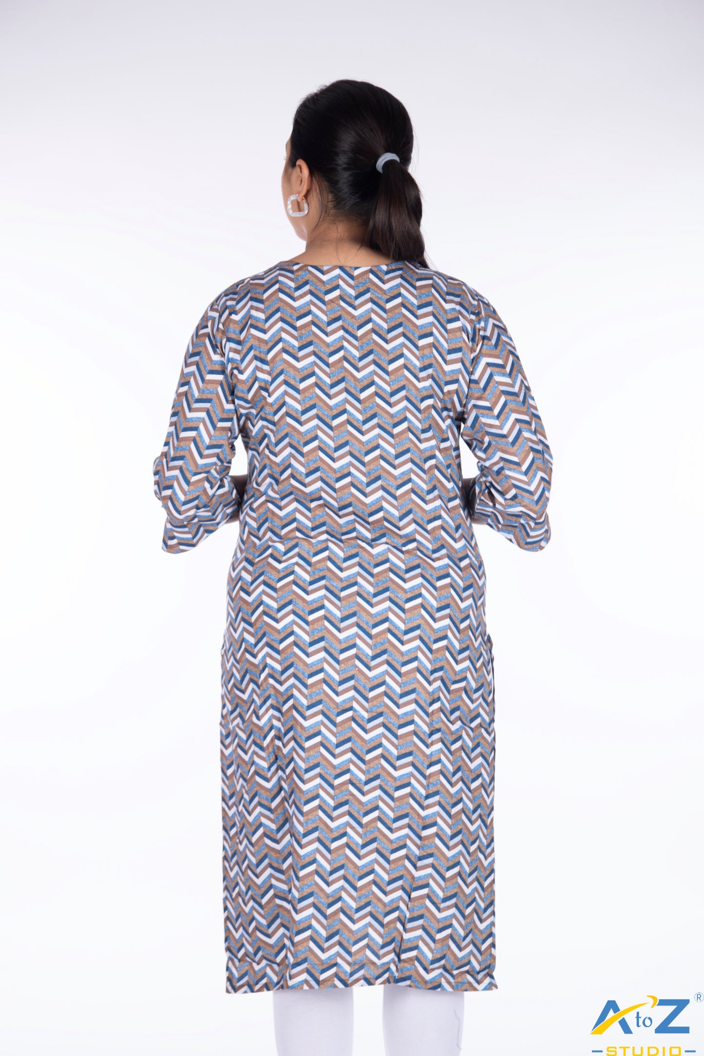 Chic Blue Chevron Design Kurti with Bold Stripes