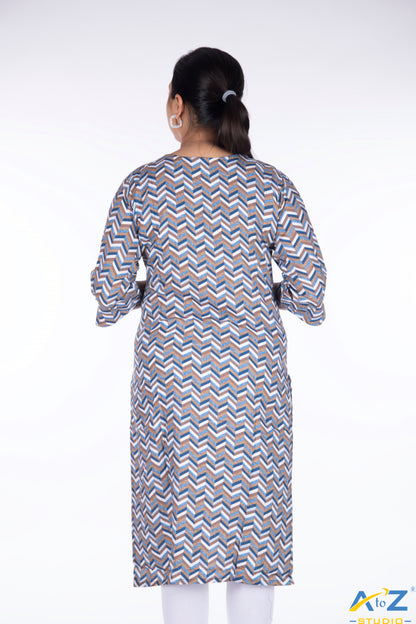 Chic Blue Chevron Design Kurti with Bold Stripes