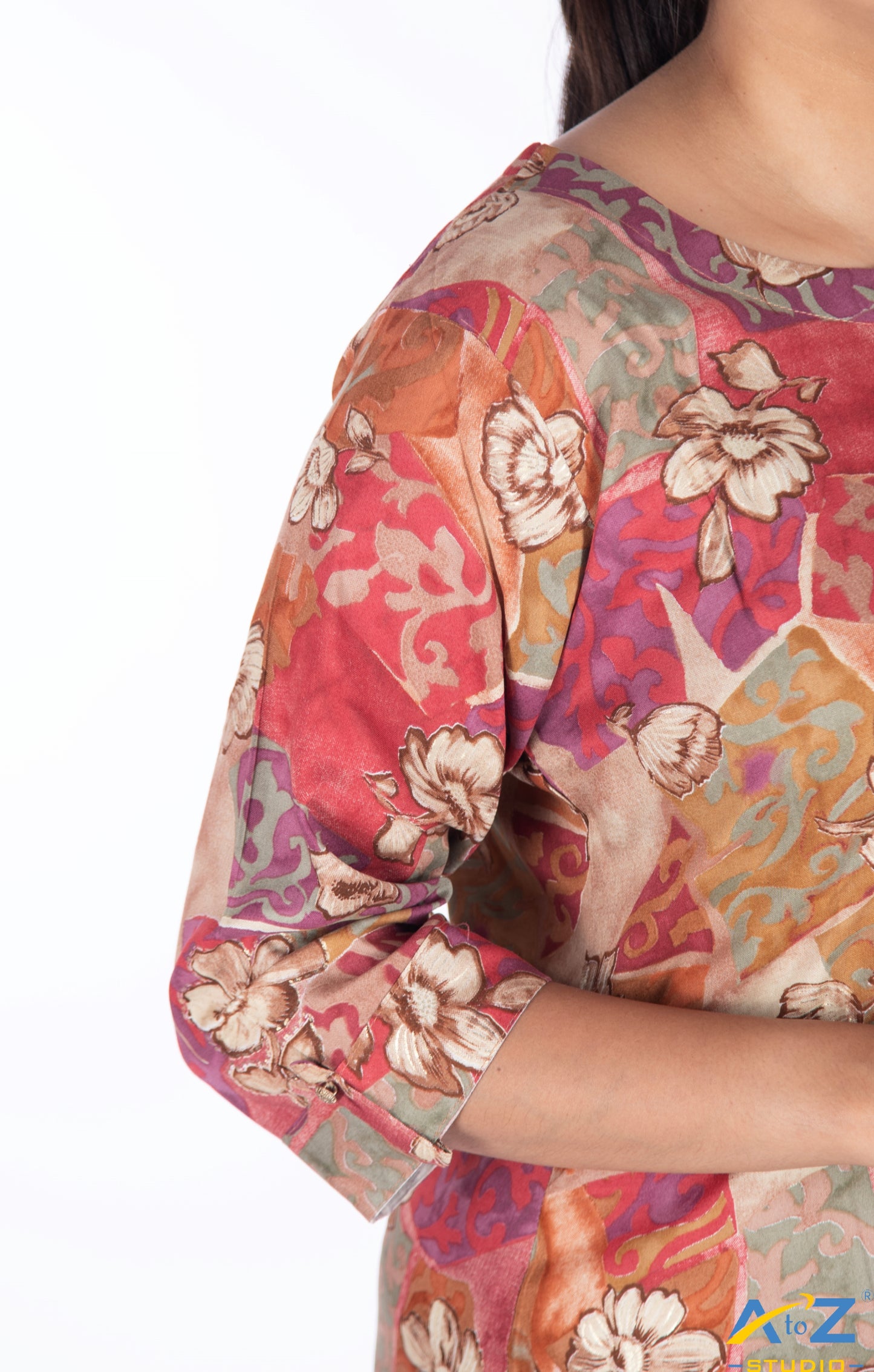 Chic Multicolor Floral Kurti with Sunflower Accents