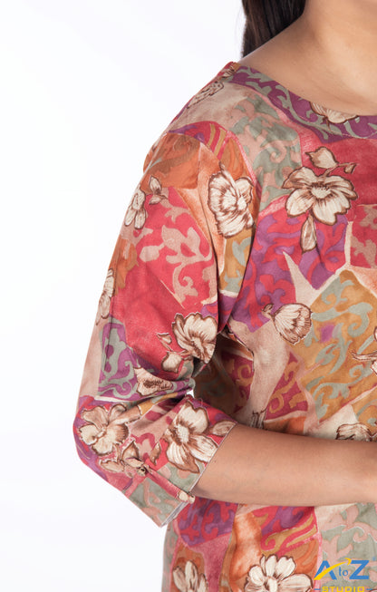 Chic Multicolor Floral Kurti with Sunflower Accents