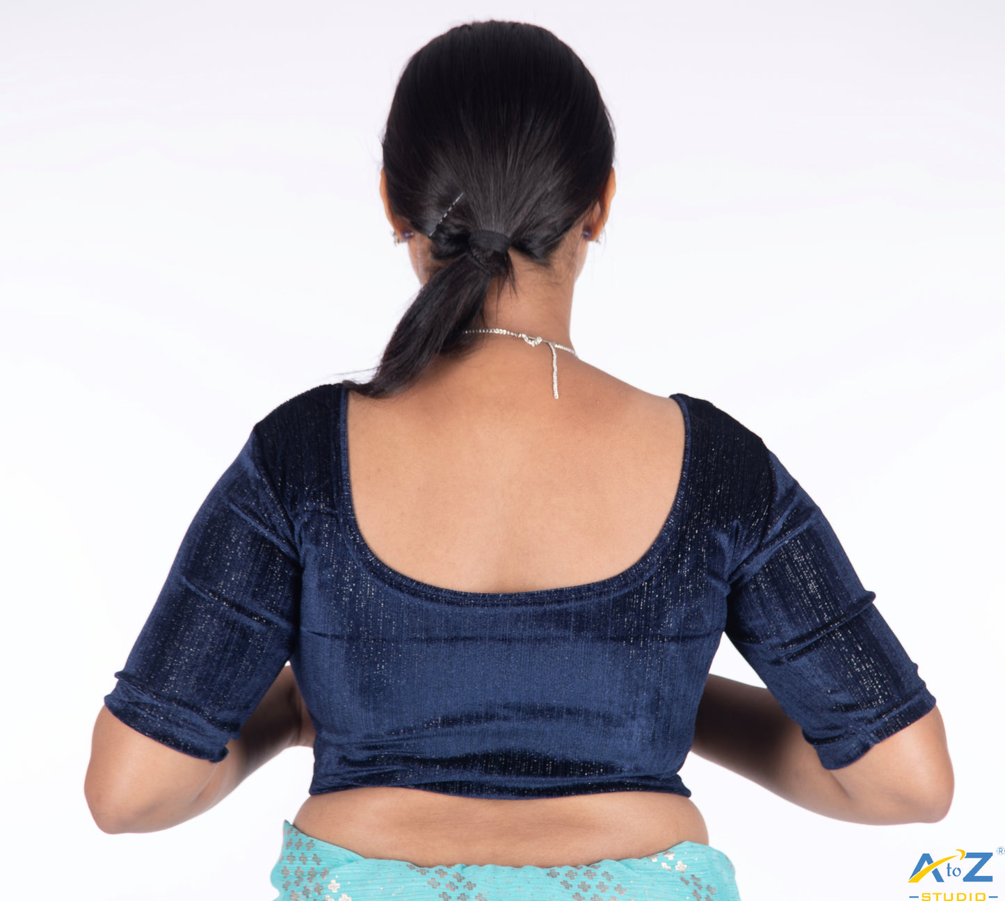 Navy Blue Velvet Elbow Sleeves Shimmer Lines