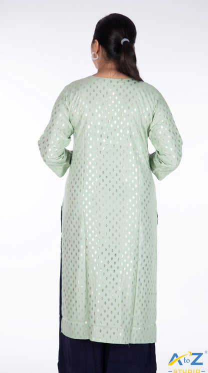 Trendy Pista Color Kurti with Kite Embellishments