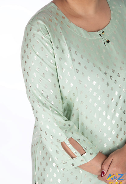 Trendy Pista Color Kurti with Kite Embellishments