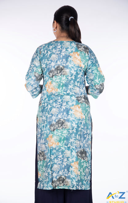 Sophisticated Sky Blue Kurti with White Floral Motifs