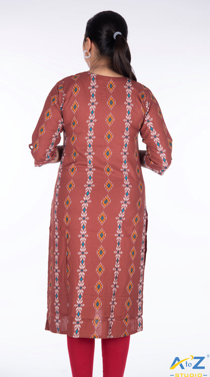Chic Rust Kurti with Diamond and Star Pattern