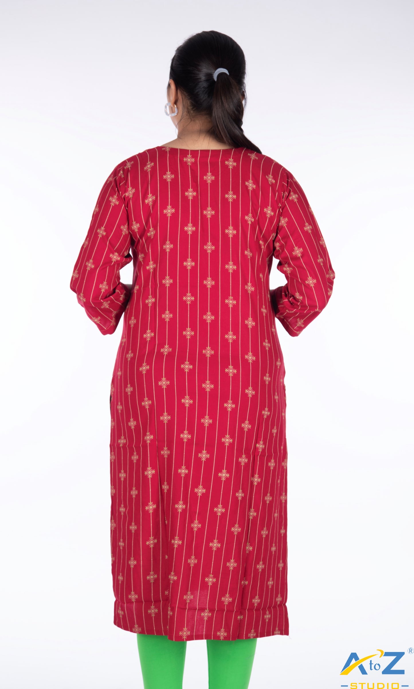 Bold Red Kurti with Geometric Diamond-Line Design