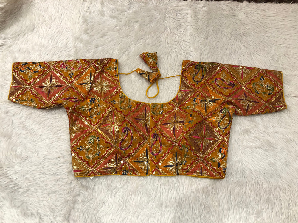 Multicolor Threadwork & Sequin Patchwork Blouse