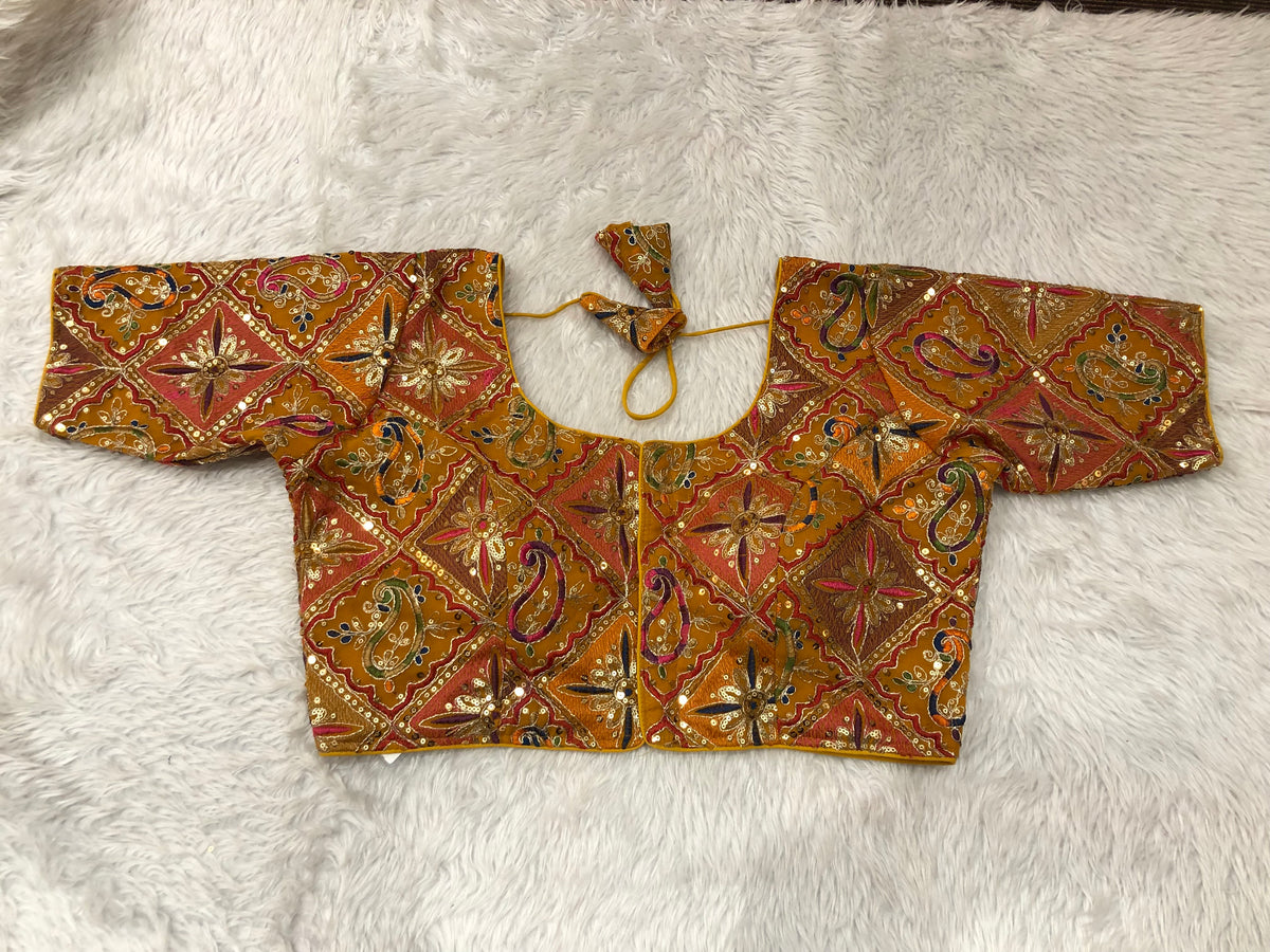 Multicolor Threadwork & Sequin Patchwork Blouse