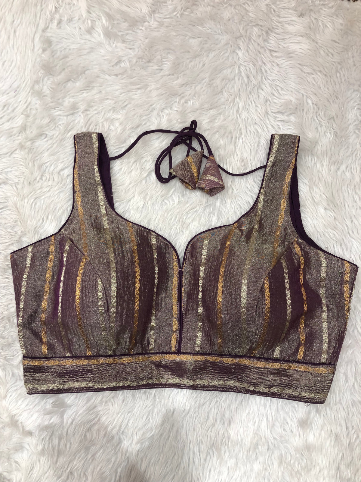 Wine Metallic Shimmer Bustier Top