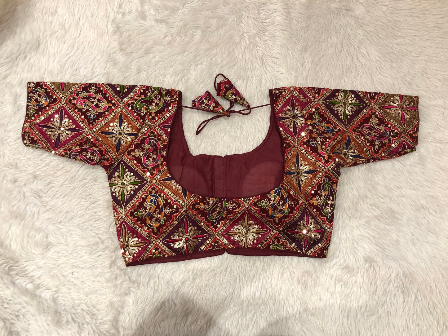 Multicolor Threadwork & Sequin Patchwork Blouse