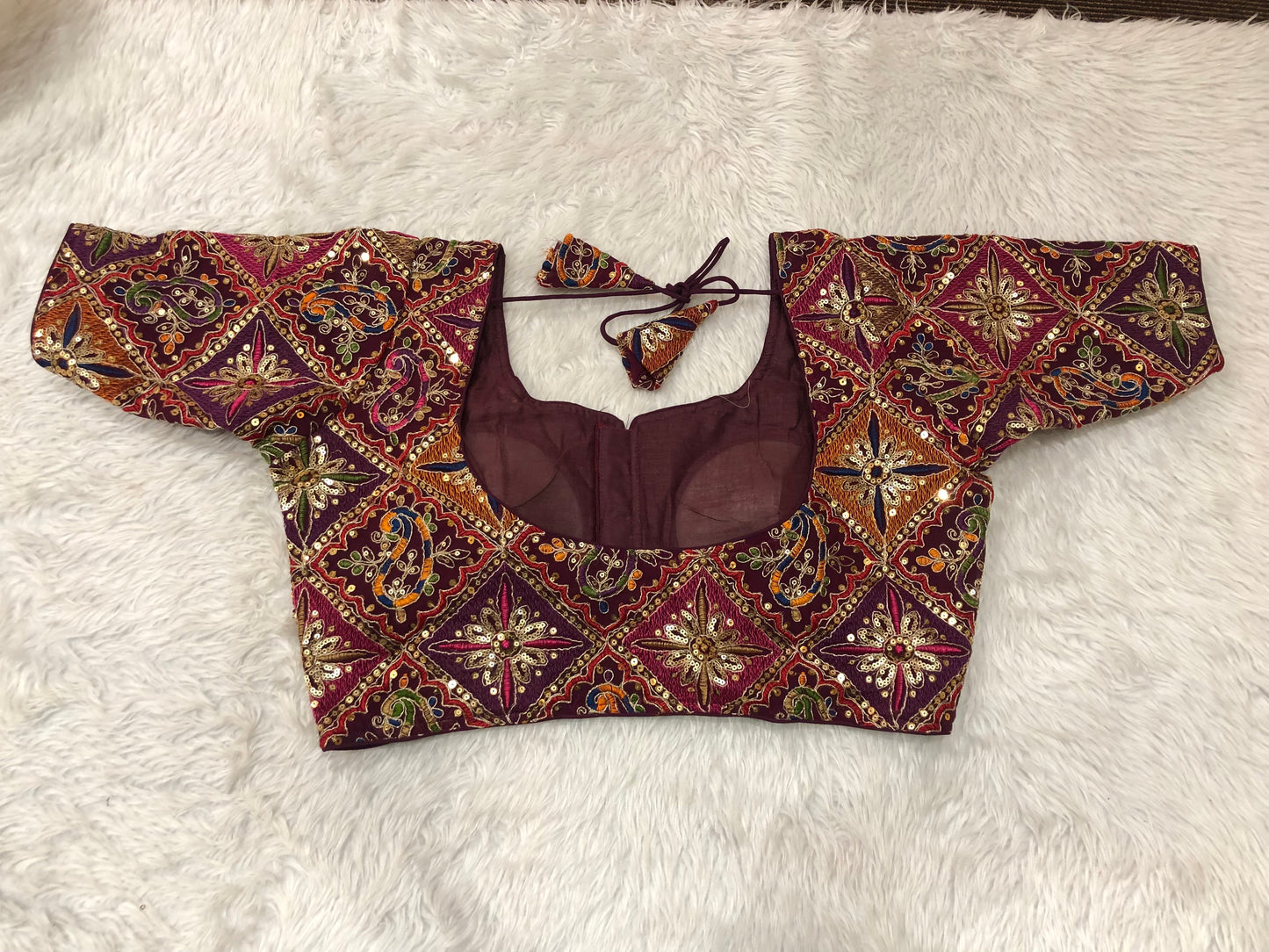 Multicolor Threadwork & Sequin Patchwork Blouse