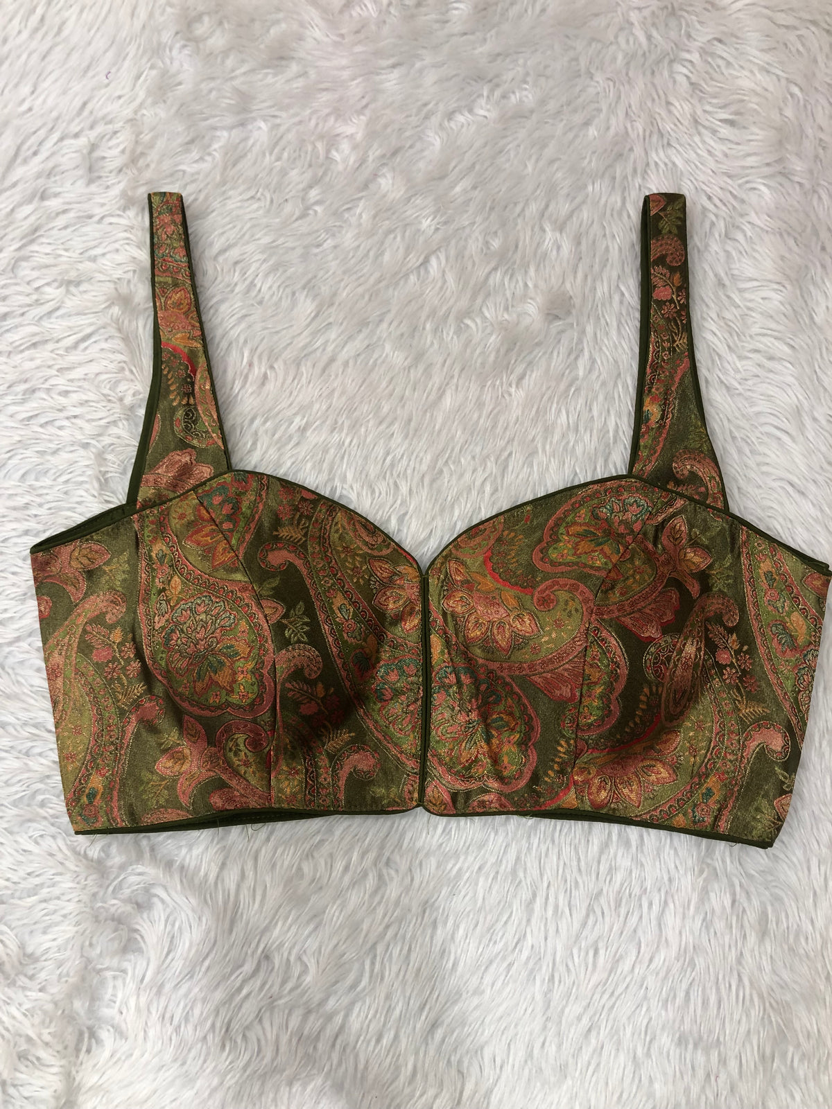 Mehendi Floral Paisley Sleeveless Saree Blouse