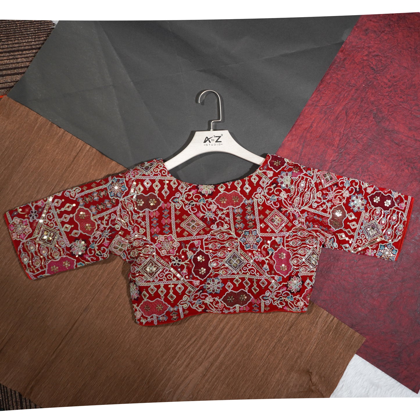 Crimson Charm Embellished Blouse