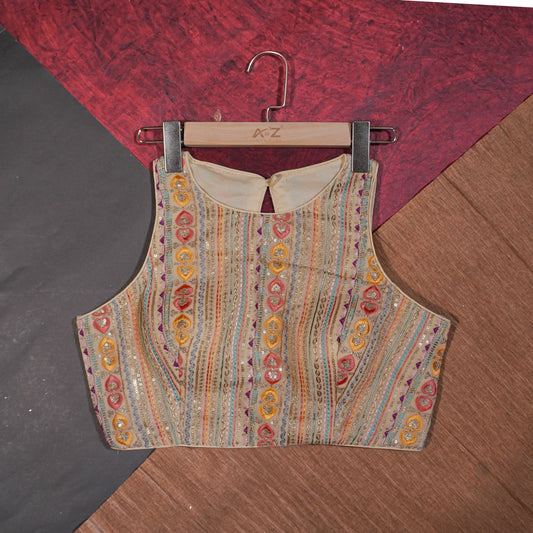 Beige Multicolor Embroidered Blouse