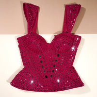 Deep Fuchsia Pink Peplum Blouse with Tonal Mirror Detailing