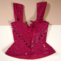 Deep Fuchsia Pink Peplum Blouse with Tonal Mirror Detailing