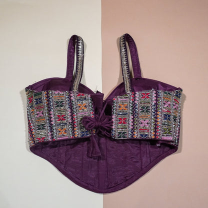 Plum Velvet-Touch Embellished Corset