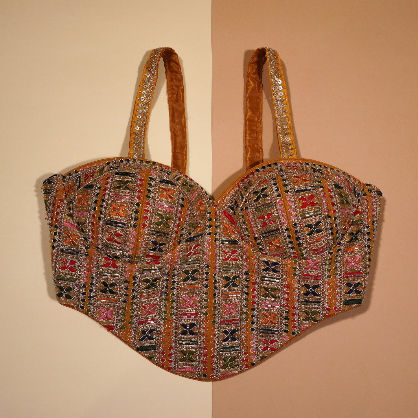 Golden Ochre Sun-Kissed Embroidered Bustier