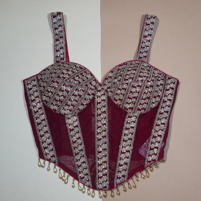 Burgundy Bloom Heavily Worked Bridal Blouse