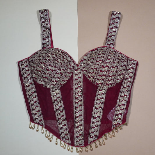 Burgundy Bloom Heavily Worked Bridal Blouse