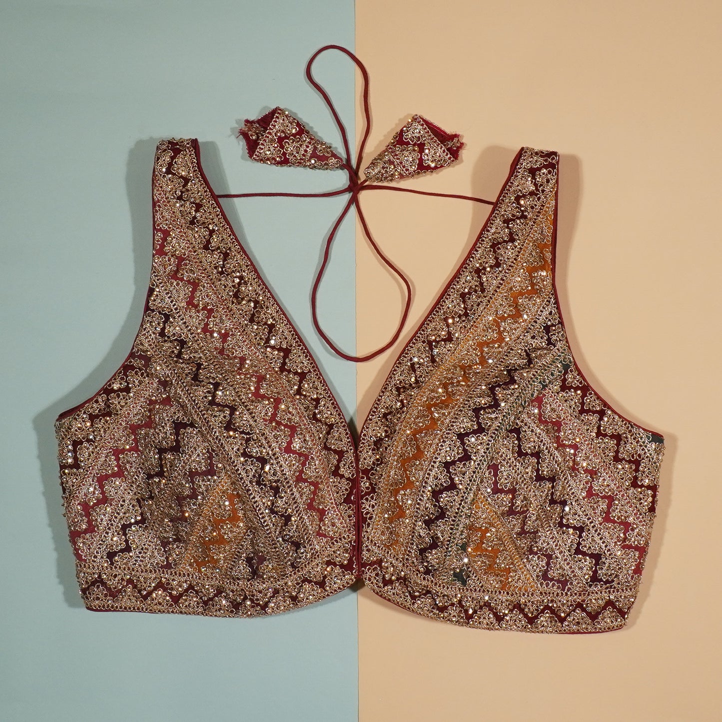 Crimson Chevron Shimmer V-Neck Blouse