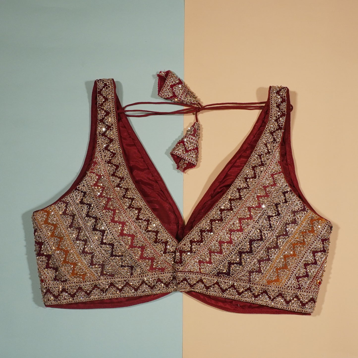 Crimson Chevron Shimmer V-Neck Blouse