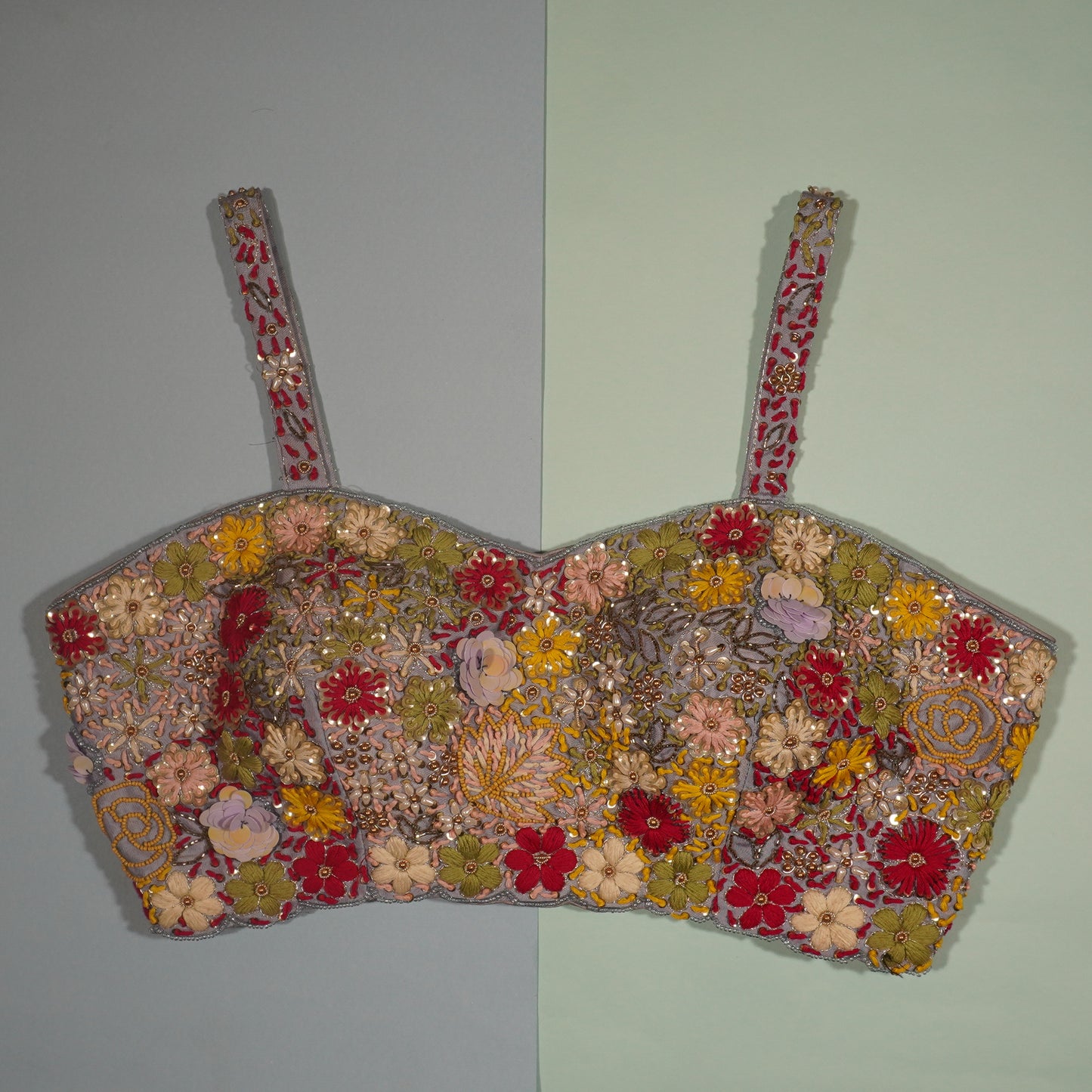 Dusk Grey Floral Symphony Bustier
